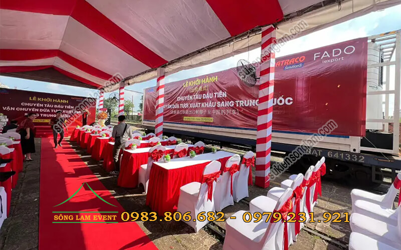 Cho thuê nhà bạt tổ chức Lễ khởi hành chuyến tàu vận chuyển dừa qua TQ