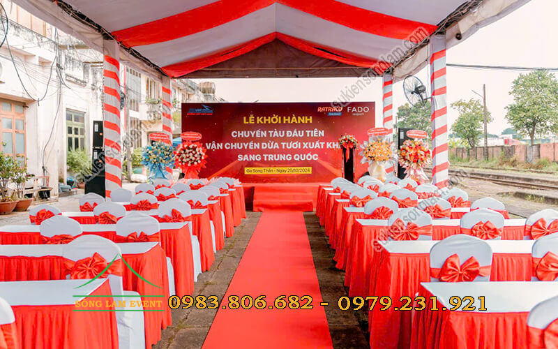 Cho thuê nhà bạt tổ chức Lễ khởi hành chuyến tàu vận chuyển dừa qua TQ