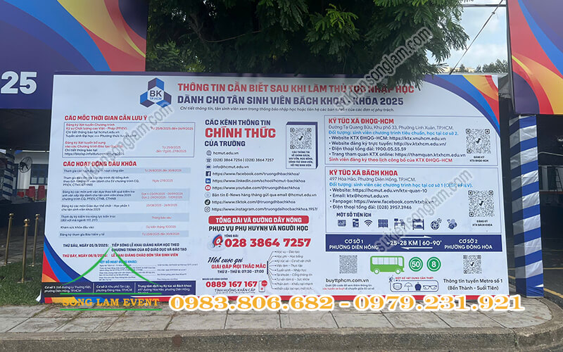 Cho thuê khung backdrop tổ chức sự kiện nhập học K2025 trường ĐH Bách Khoa TPHCM