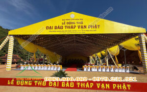 Cho thuê nhà bạt tổ chức lễ động thổ đại bảo tháp Vạn Phật chùa Đại Tùng Lâm Hoa Sen