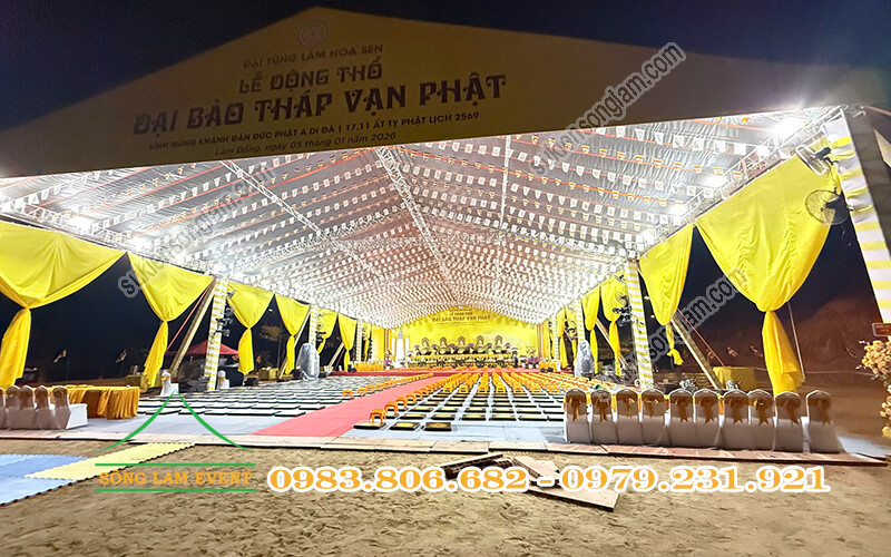 Cho thuê nhà bạt tổ chức lễ động thổ đại bảo tháp Vạn Phật chùa Đại Tùng Lâm Hoa Sen