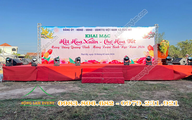 Cho thuê sân khấu sự kiện tổ chức Hội hoa Xuân - Chợ hoa Tết xã Thái Mỹ
