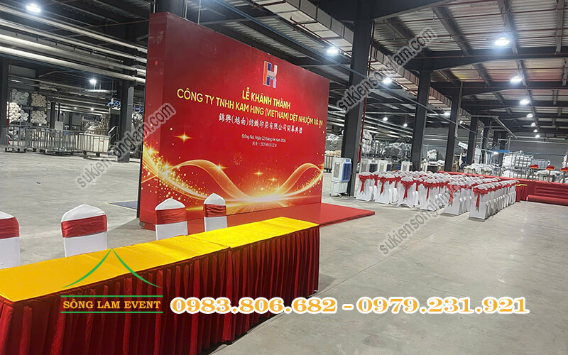 Cho thuê backdrop sự kiện tổ chức Lễ khánh thành công ty Kam Hing Vietnam dệt nhuộm và in