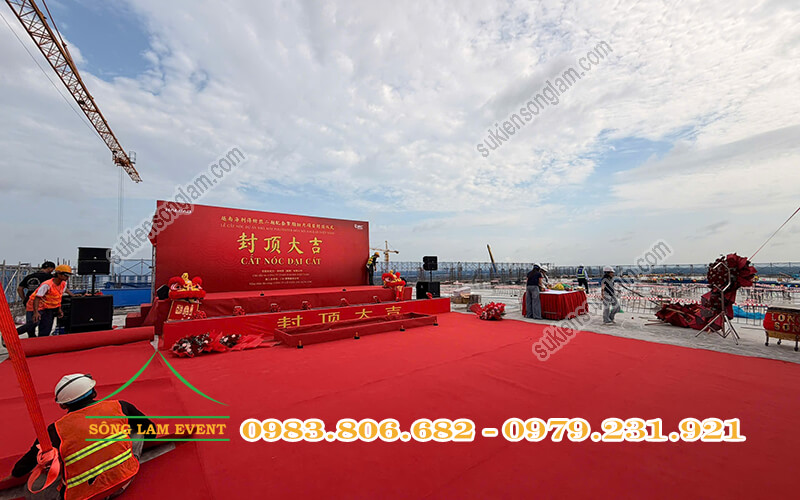 Cho thuê sân khấu sự kiện tổ chức Lễ cất nóc nhà máy Polyester hóa sợi Halead Vietnam